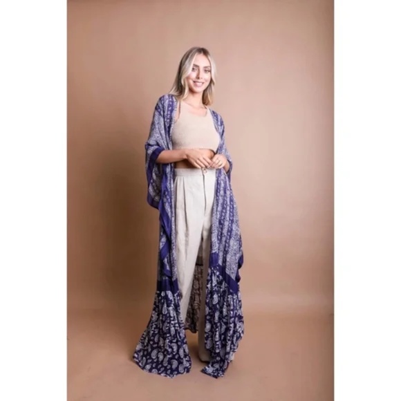SOLD OUT Purple Paisley Tapestry Free Flow Kimono Open Duster Coverup Wrap Top - Picture 3 of 5
